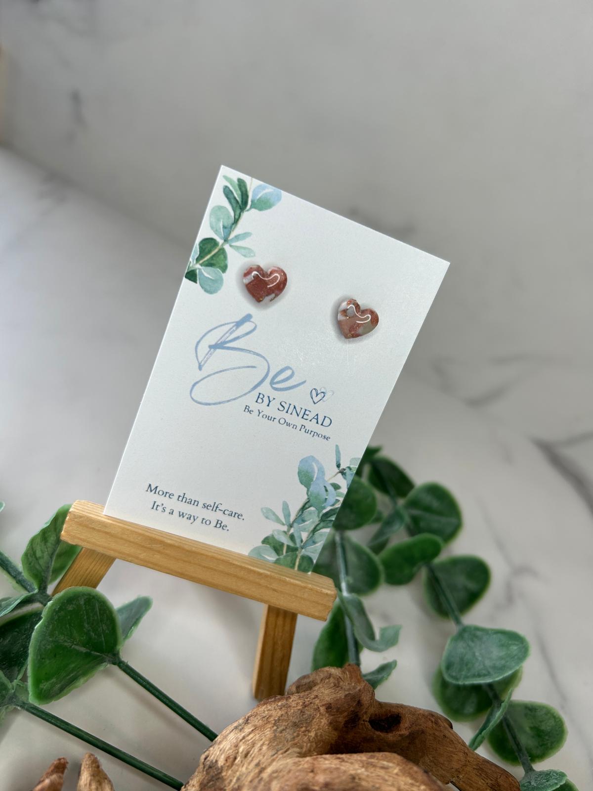 Pink Cream and Gold Marble Heart Stud