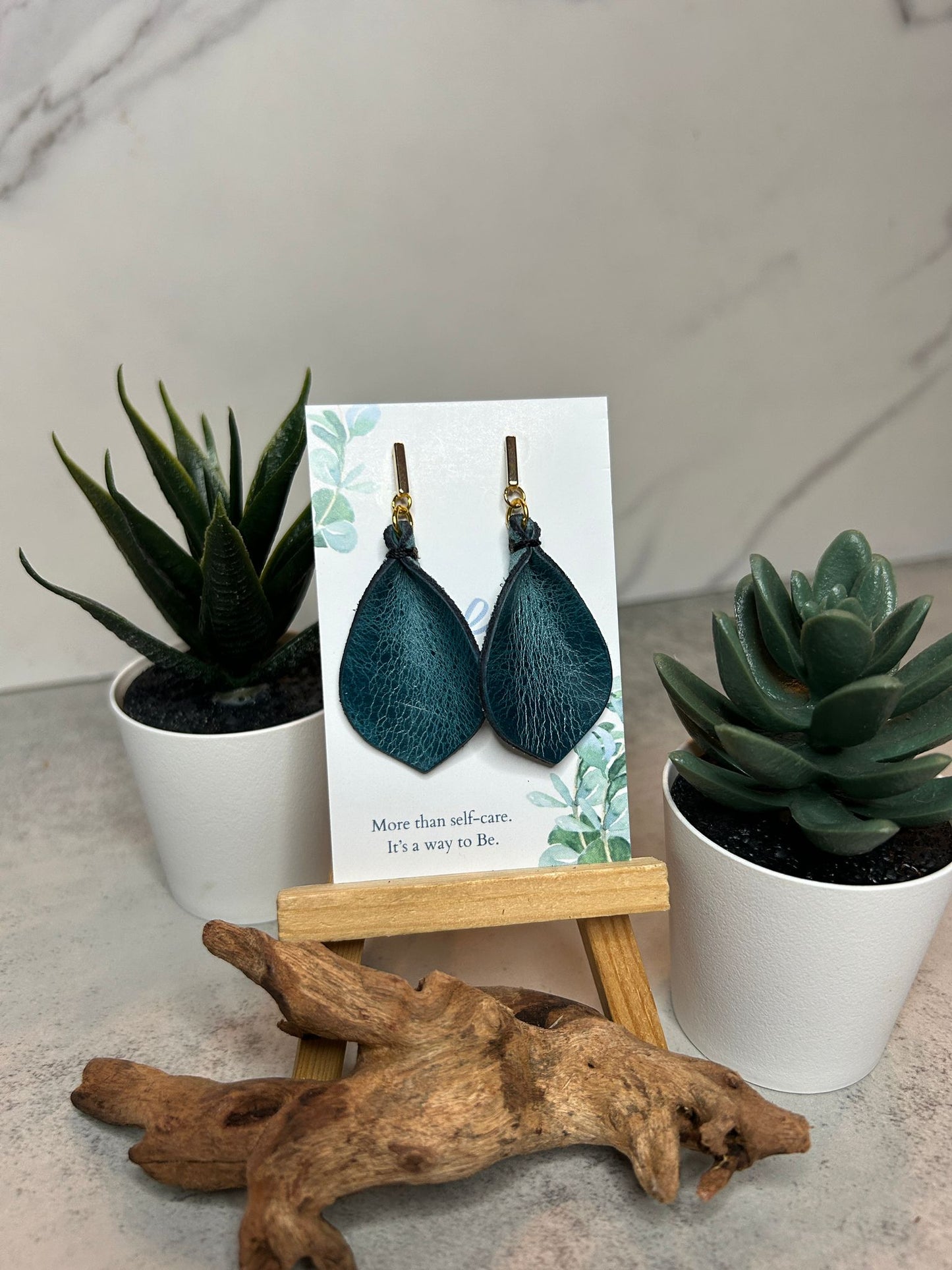 Gold Bar Leather Earrings