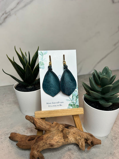 Gold Bar Leather Earrings