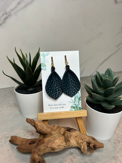 Gold Bar Leather Earrings
