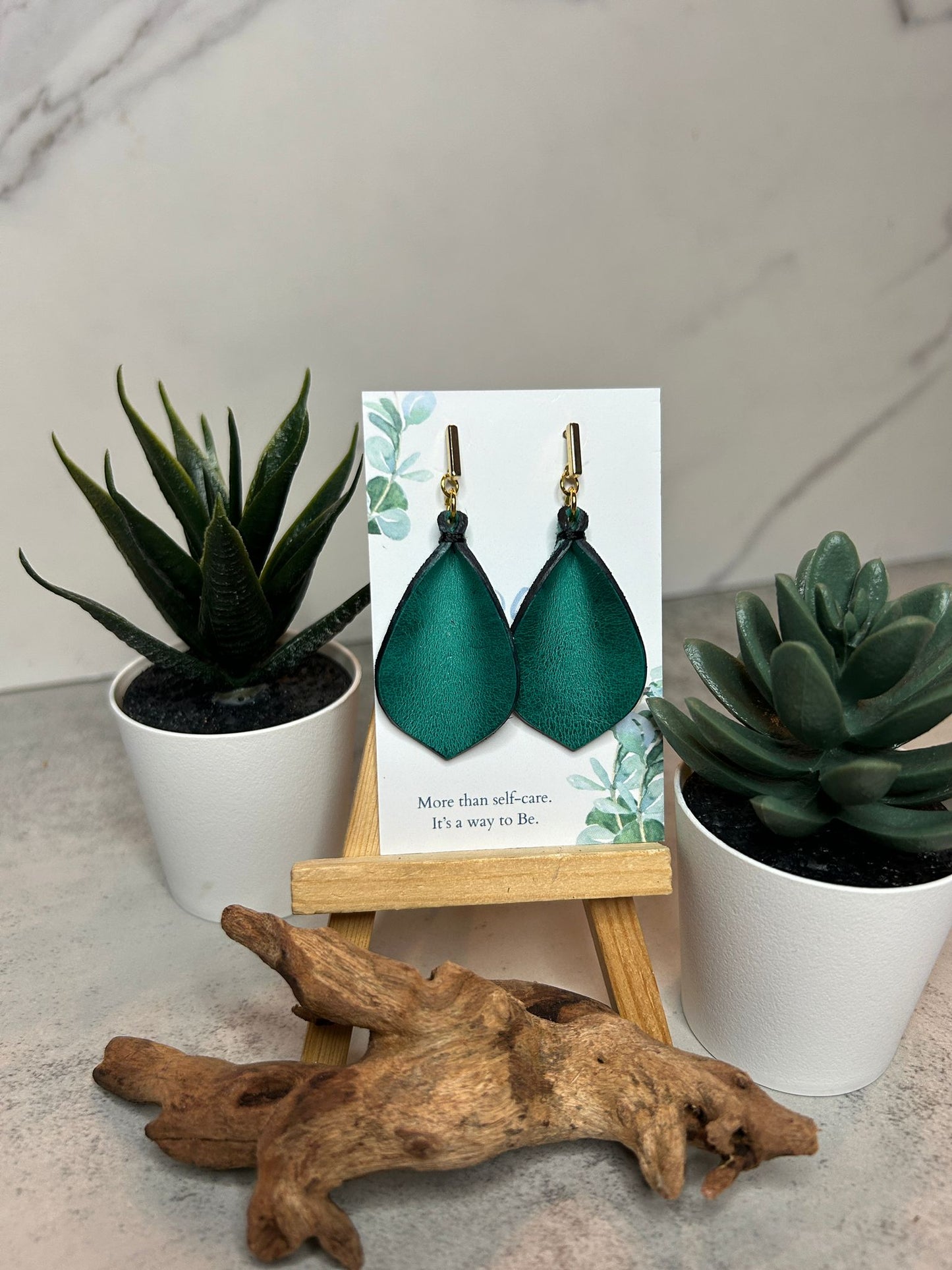 Gold Bar Leather Earrings
