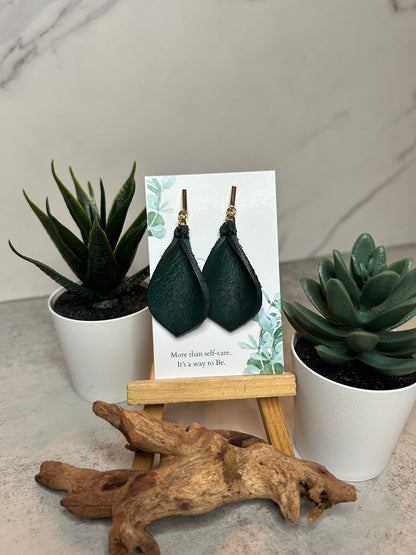 Gold Bar Leather Earrings