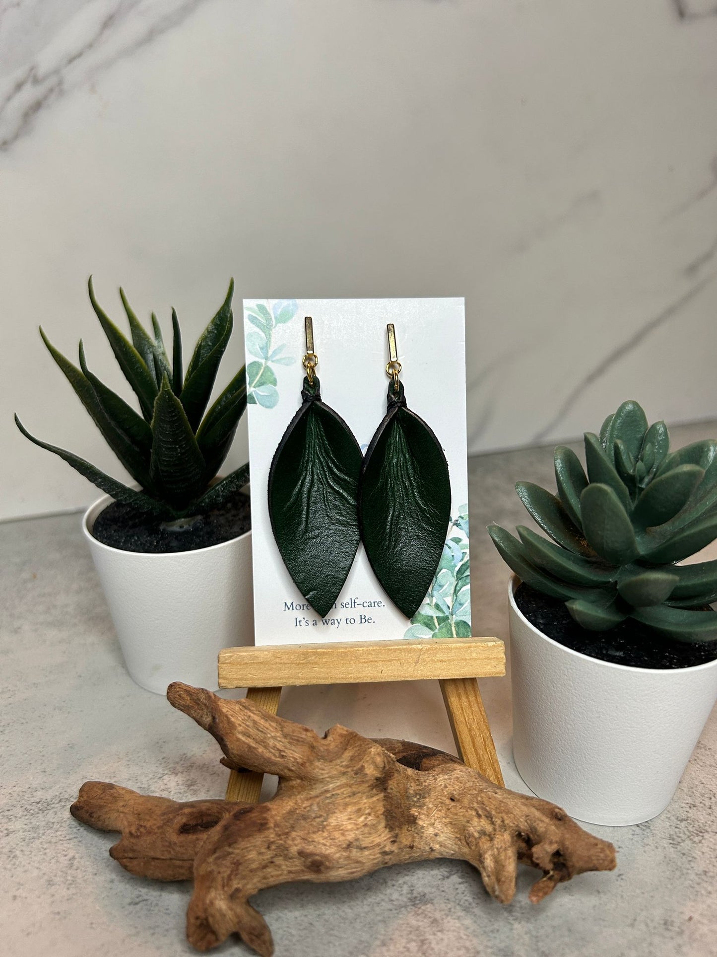 Gold Bar Leather Earrings