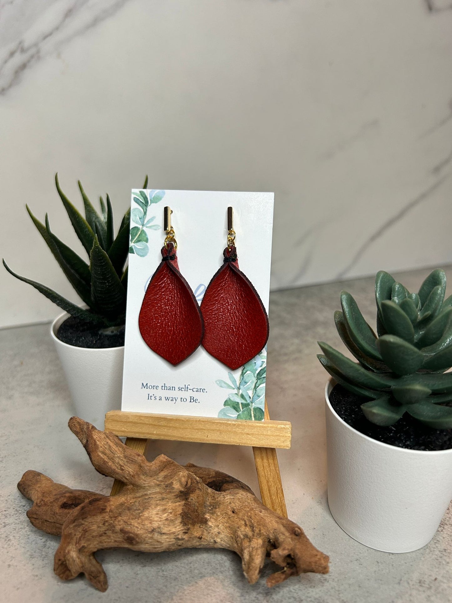 Gold Bar Leather Earrings