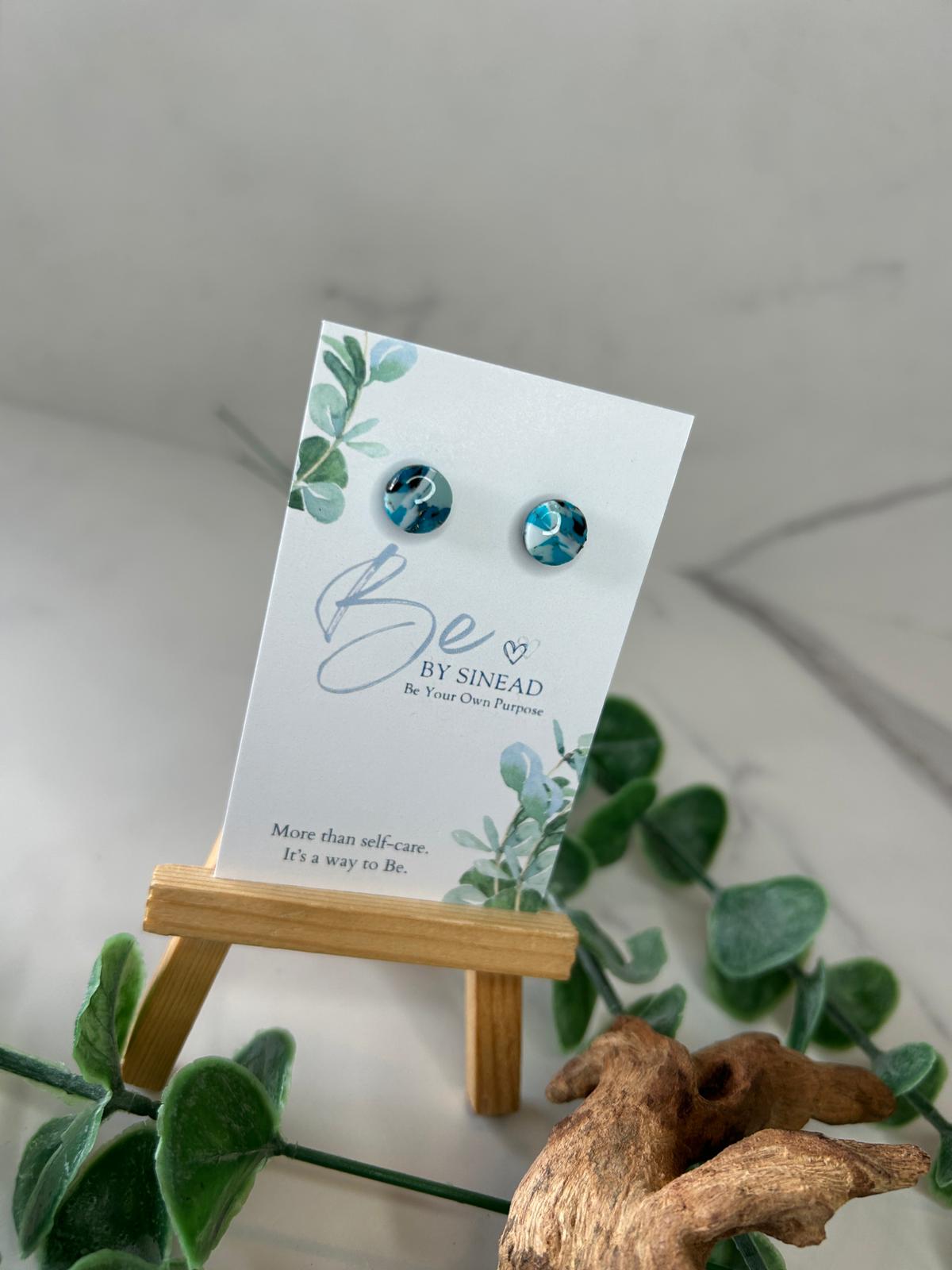 Turquoise Mix Marble Circle Stud