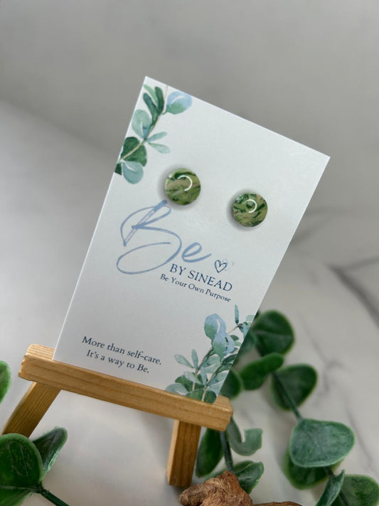 Green Cream and Gold Marble Circle Stud